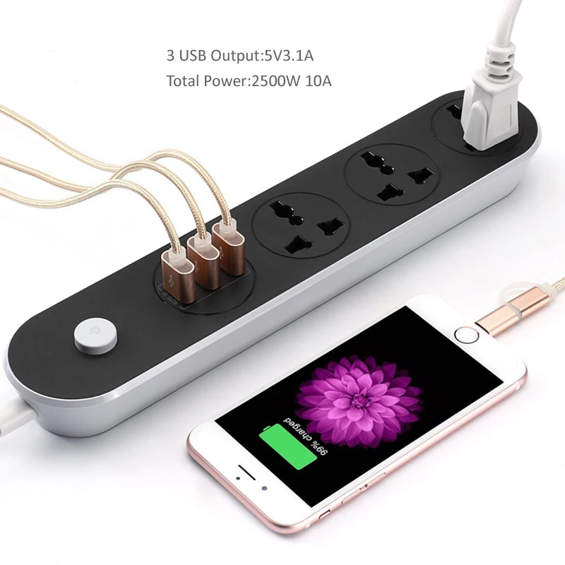 INGMAYA 3 порта USB зарядное устройство 3.1A с силовой полосой 3 выхода 2500 ватт Защита от перенапряжения для iPhone iPad samsung huawei Mi LG AC адаптер