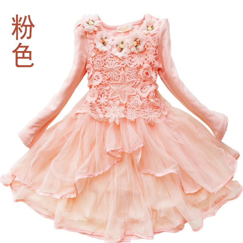 От 2 до 14 лет Одежда для девочек новое модное кружевное платье с длинными рукавами