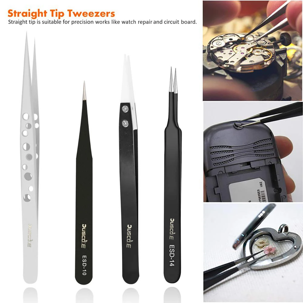 Набор пинцетов точные антистатические щипчики из нержавеющей стали с изогнутыми