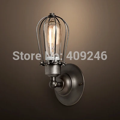 LOFT Vintage Industrial Edison Wall Light Bulb Double Cage Metal Black With Rust Color | Лампы и освещение