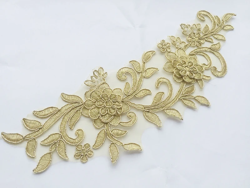 

3D Flower Floral Venice Venise Gold Lace Applique Sewing Trims DIY Craft 32X 12.5cm