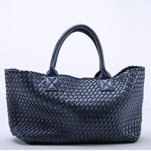 Navy blue OLOEY, новые тканые сумки, имитация овчины, звезда, сумка на плечо, Большая вместительная сумка-мешок, тканая сумка-тоут, женские кожаные сумки - Цвет: Navy blue