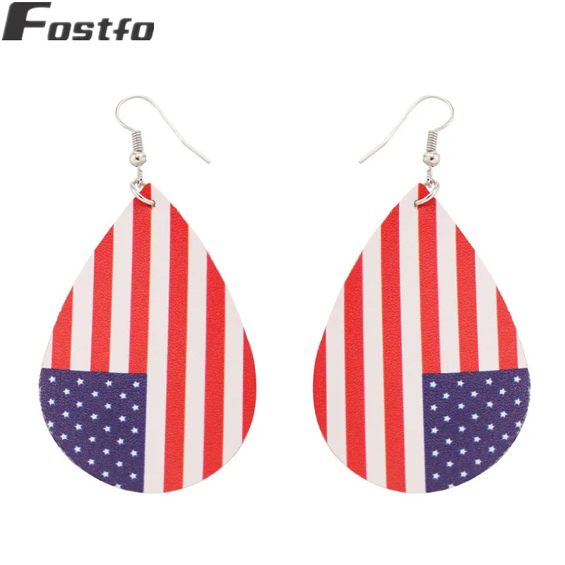 Fostfo Американский национальный флаг капли воды искусственная кожа серьги для
