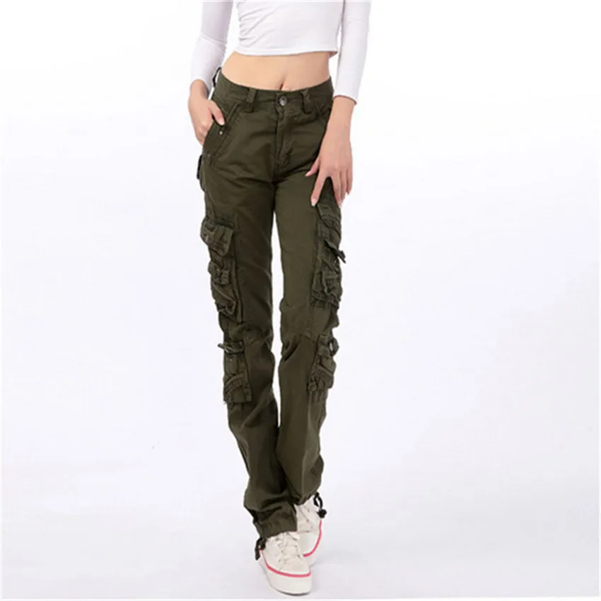 Женские Мешковатые брюки-карго в стиле милитари с множеством карманов высокого