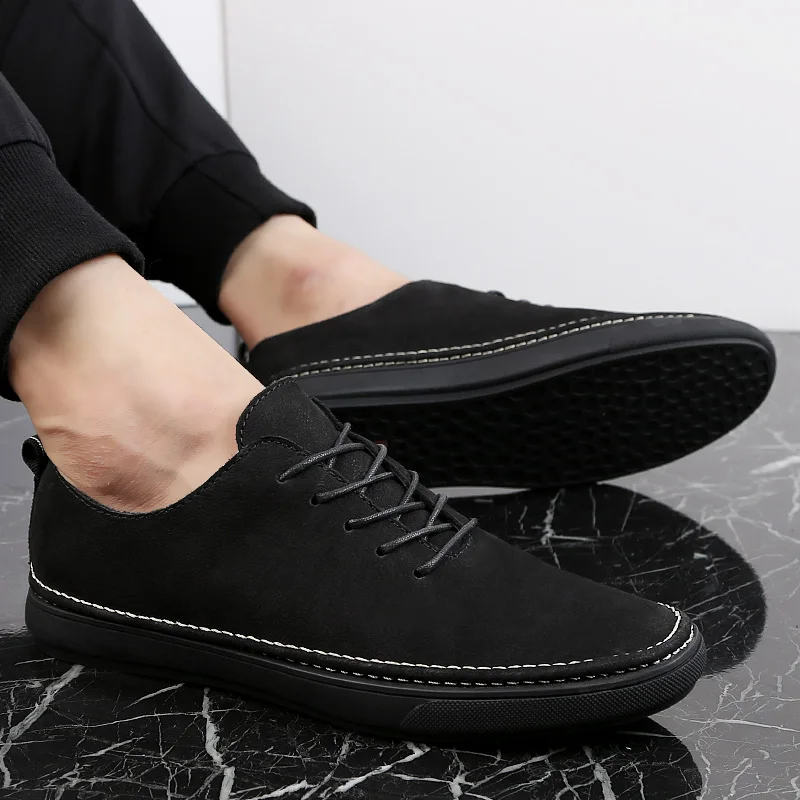 Мужские классические кожаные туфли серые или черные кроссовки из натуральной