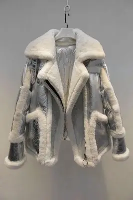 Silver ZURICHOUSE, Европейский дизайн, серебряный пуховик для женщин, зима, высокое качество, настоящая овечья шерсть, Сращивание, теплый пуховик, куртка для женщин - Цвет: Silver