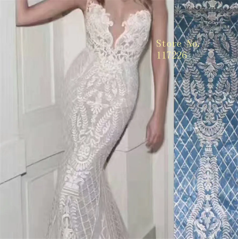 2017 Хит продаж Новые белый вышитый тюль кружевной ткани мода французский чистая