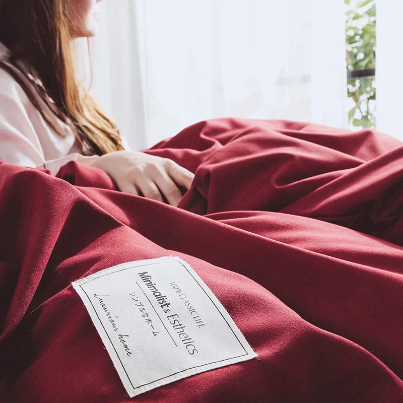SlowDream Wine Red Bedding Set Bedspread Double Queen Bed Flat Sheet Linens Decor Home Duvet Cover Japan Style Luxury | Дом и сад