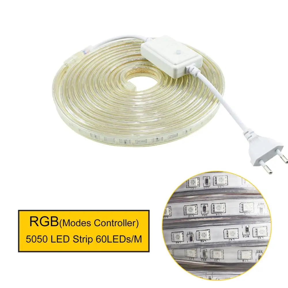 RGB Modes Control Светодиодная лента 220 В IP67 водонепроницаемая гибкая лента 5050 RGB SMD Диодная лента светодиодный контроллер ИК пульт дистанционного управления 60 Светодиодный s/M светильник JQ - Испускаемый цвет: RGB Modes Control