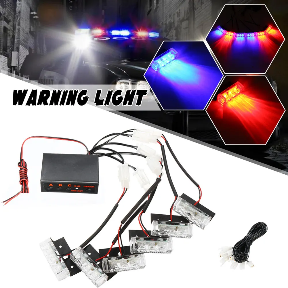 

Hot 6x 3 LED Red+Blue Car Dash Light Flashing Emergency Police Warning Lights BX