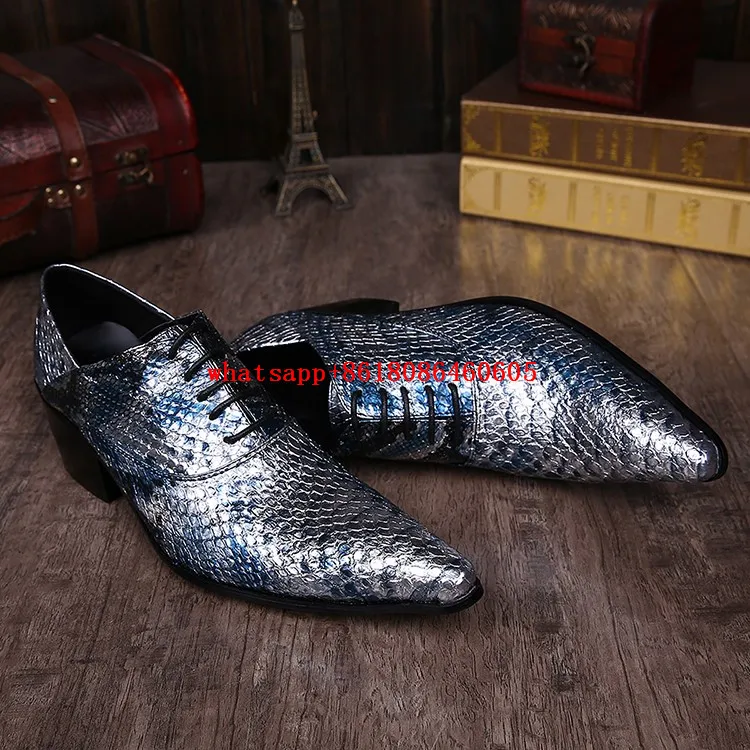 2017 Роскошные Брендовые мужские туфли из змеиной кожи Туфли-оксфорды на высоком