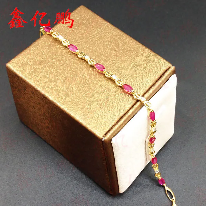 18 k золотой инкрустированный браслет из натурального рубина с женским бантом