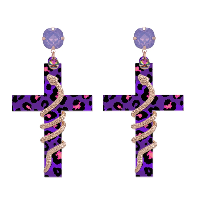 Purple Tiger Sehuoran, богемные серьги-капли с крестом, в форме змеи, из смолы, для женщин, массивные серьги, модные стильные ювелирные изделия - Окраска металла: Purple Tiger