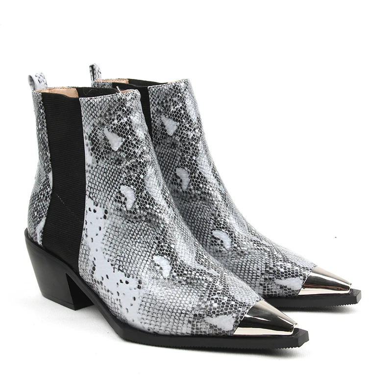 

2019 Spring Autumn New Serpentine Chelsea Boots Woman Square Heel Slip on Women's Ankle Boots Pointed Toe High Heel Martin Boots