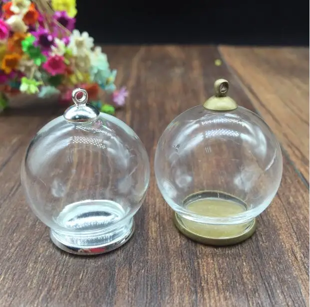 

50sets/lot 30mm glass globe with 20mm setting base cap jewelry findings necklace glass bottle vial pendant charms glass cover