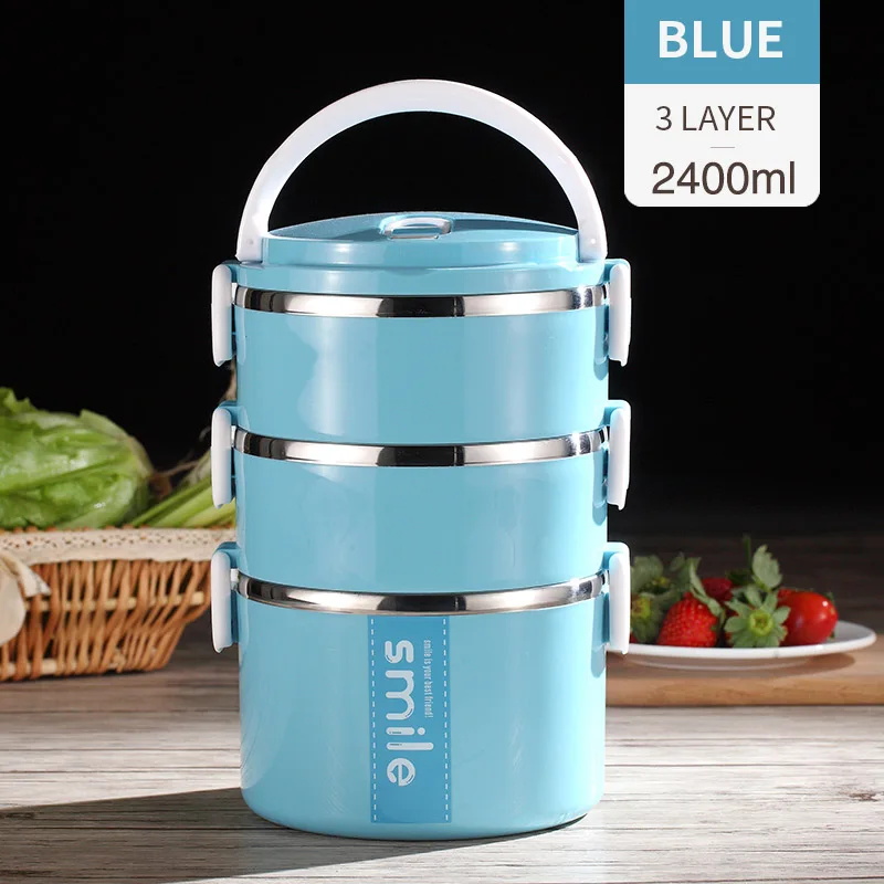 Blue 3 Layer Термо-Ланч-бокс из нержавеющей стали, контейнеры с микроволновым контейнером, японский Ланч-бокс Bento для детей, контейнеры для фруктов и еды - Цвет: Blue 3 Layer