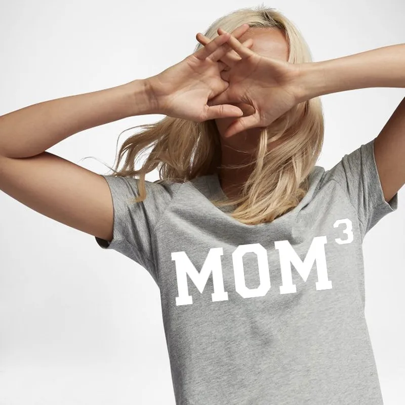 SexeMara WT0081 New Mom Gif Mother of 3 Prinrt T shirt Women Short Sleeve Casual Top | Женская одежда