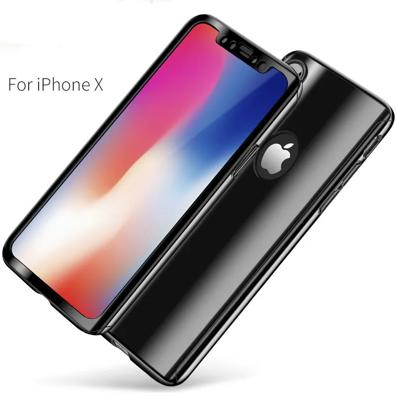 360 Degree Plating Mirror Case For iPhone 6 6s 7 8 Plus X Hard PC Full Body Cover s Phone Cases with Glass |