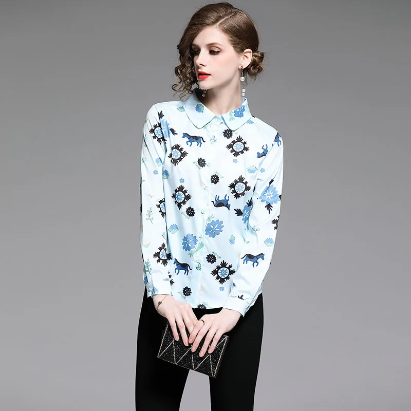 Женская офисная блузка Willstage Деловая с длинным рукавом и рисунком лошади лето