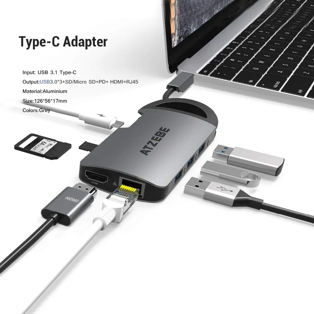USB C концентратор 8 в 1 кабель-Переходник на HDMI RJ45 Thunderbolt 3 адаптер для MacBook samsung Galaxy S10