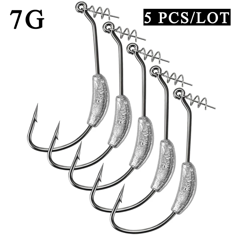 Крючок с колючей головкой JACKFISH 2 г/2,5 г/3 г/5 г/7 г рыболовный крючок 5 шт./лот мягкий червь гранк приманка крючок для ловли карпа рыболовные снасти - Цвет: 7g