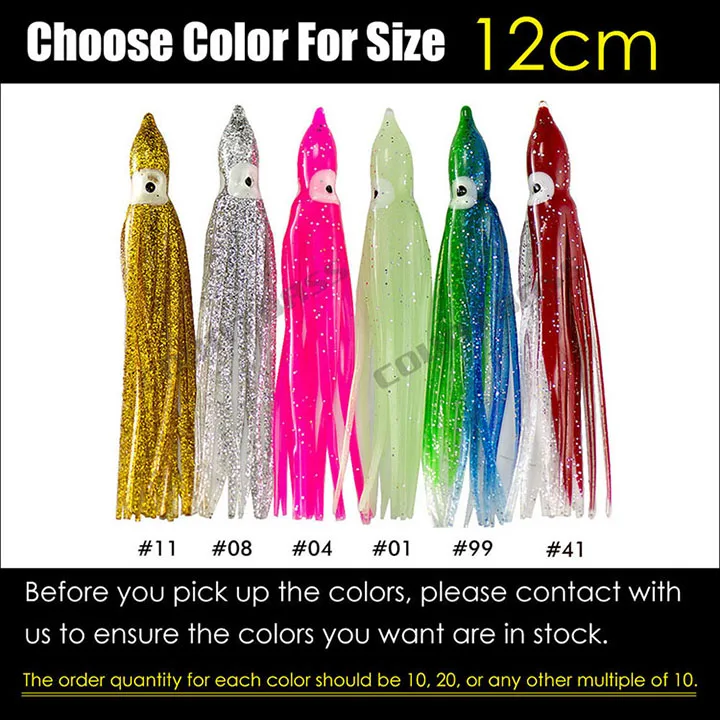 12cm Choose Colors 30 шт. 12 см 15 см 18 см Троллинг кальмаров юбки, мягкие приманки на осьминогов, Hoochie рыболовные приманки, тунец хвост, снасти ремесло, аксессуары - Цвет: 12cm Choose Colors