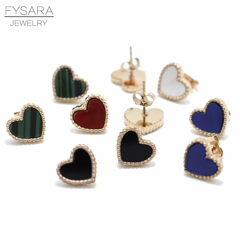 FYSARA 5 цветов Роскошные любовь сердце серьги для женщин стильные серьги Нержавеющая сталь розовое золото цвет в виде Ракушки Серьги-гвоздики ЮВ