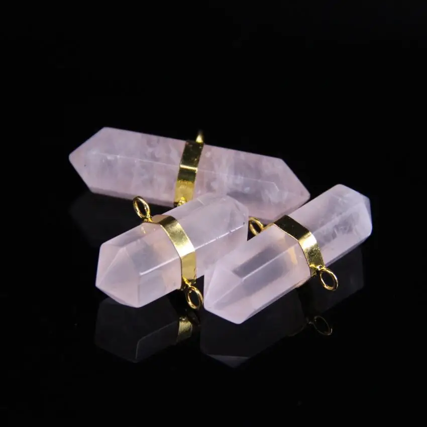 5 шт./лот ограненные двухконечные подвески из Натурального Розового Кварца