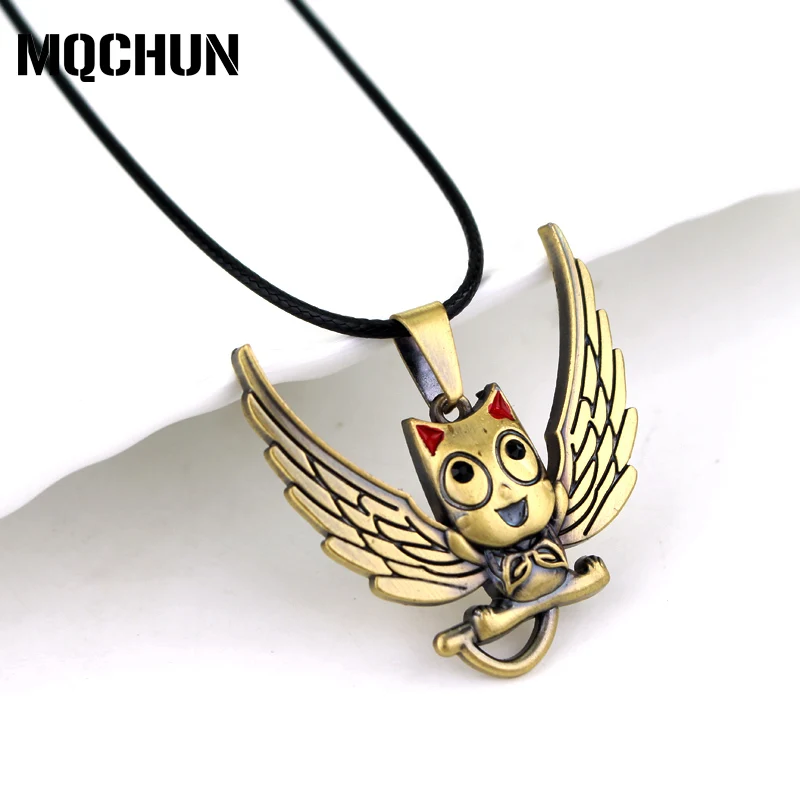 Anime Fairy Tail Necklace Alloy Cat with Wings Necklaces&ampPendant Naz and Lucy Habi Cosplay Bronze Pendant Necklaces for Women-30 |