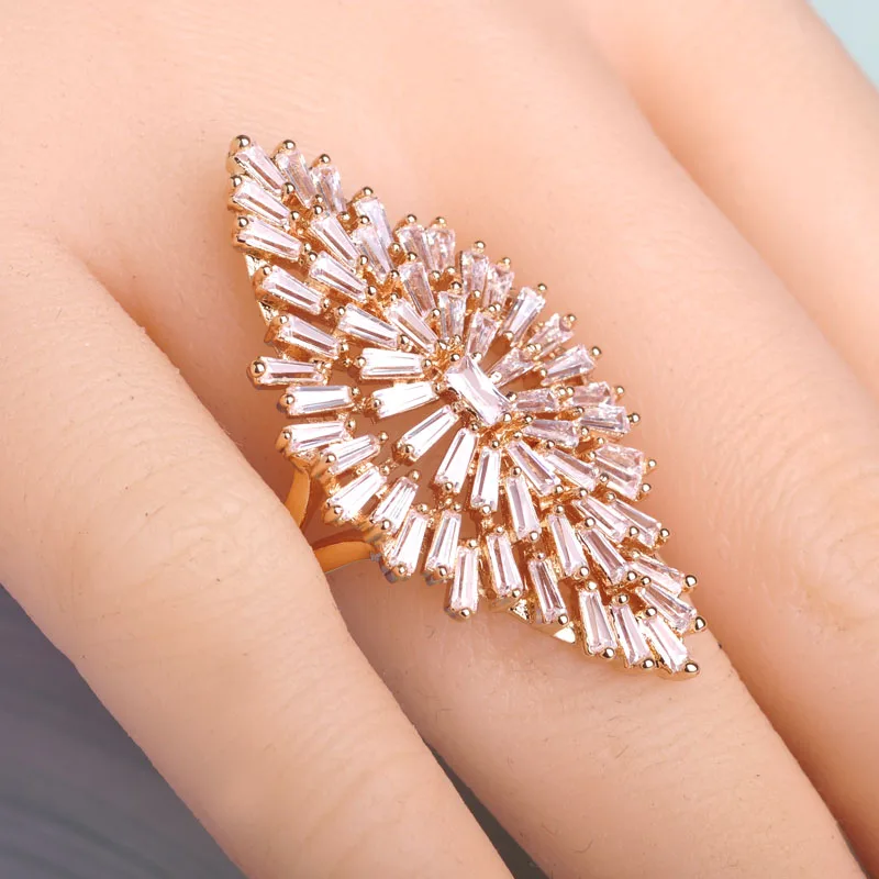 Роскошные Большой Широкий Овальный Циркон Свадебные Кольца Женщины Родий Золото