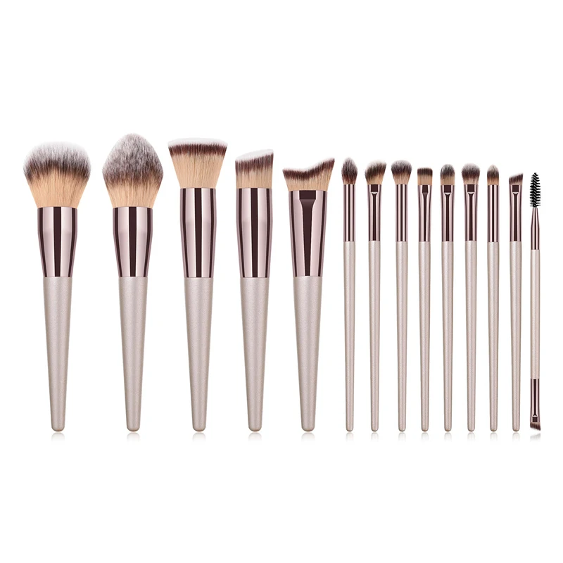 10/14 Pcs Champagne Makeup Brushes Set For Cosmetic Tools Foundation Powder Blush Eyeshadow Blending Make Up Beauty | Красота и