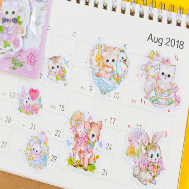 20packs/lot cute lovely flower cat production sticker cartoon deco gifts label for kids wholesale