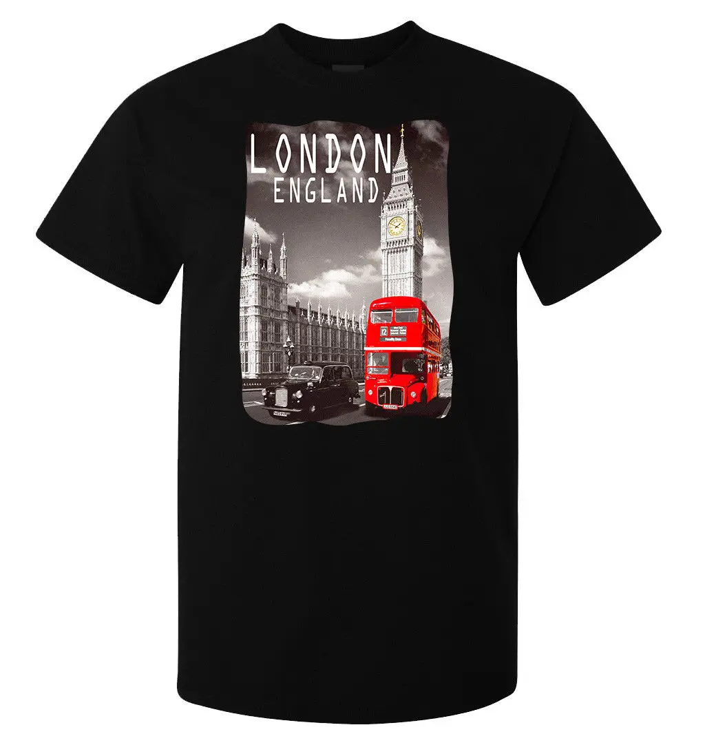 London England Big Ben And Red Bus men's (woman's available) t shirt black Cool Casual pride men Unisex Fashion tshirt | Мужская