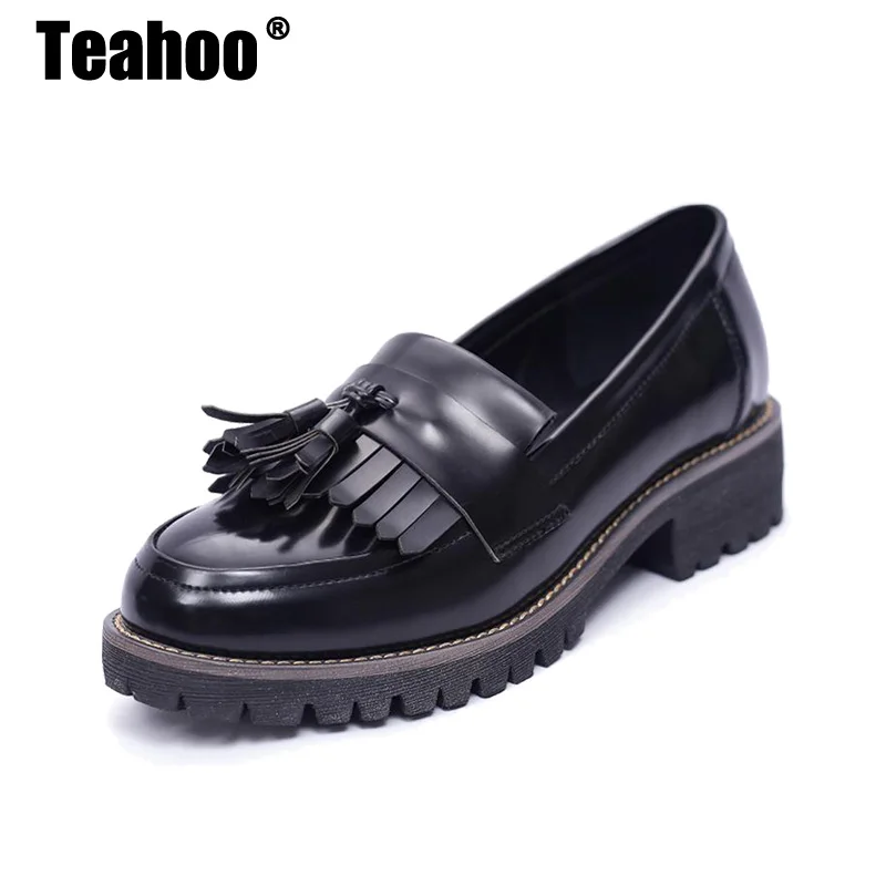Teahoo/ женские туфли-оксфорды с кисточками; женские слипоны из лакированной кожи; повседневные оксфорды на плоской подошве; женская обувь с толстой мягкой подошвой