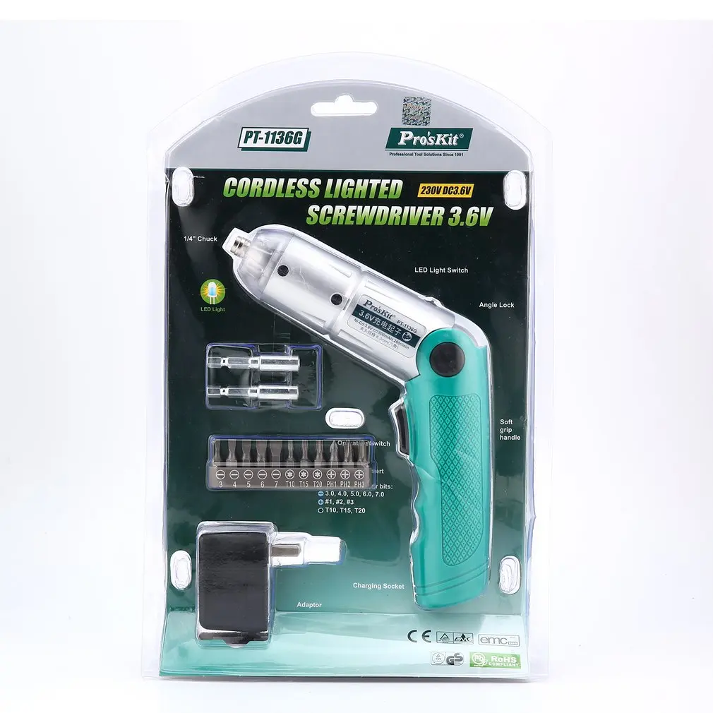 Pro'skit PT-1136G В 3 6 в перезаряжаемые электрические сверла отвёртки комплект