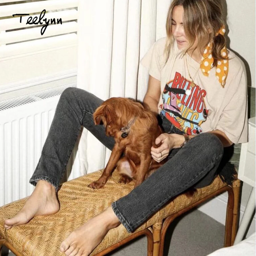 Женская футболка TEELYNN Boho Летняя трикотажная с коротким рукавом и круглым вырезом