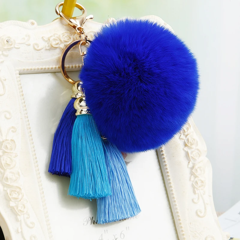New creative gift cute ice silk tassel car keychain handbags pendant key chain plush hair ball jewelry ring | Украшения и