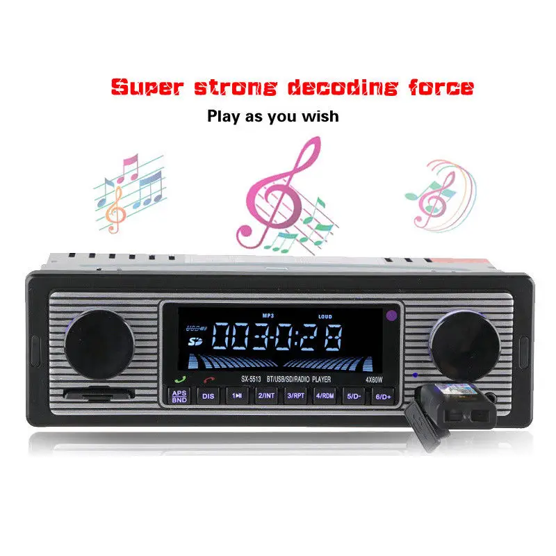 12V Bluetooth 1din Vintage Car Radio MP3 Player Stereo USB AUX Classic Car Stereo Audio ISO