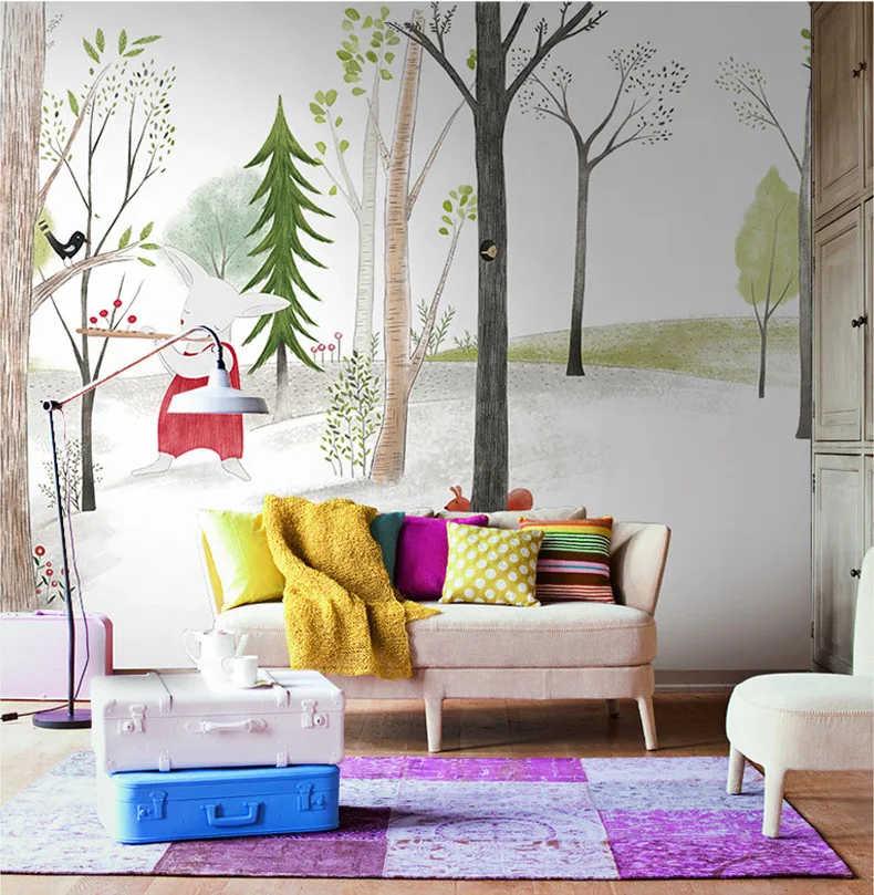 

Cartoon Animal Wallpaper Mural 3d Wall Photo Mural for Baby Child Room Sofa Background 3d Rabbit Wall paper Murals Decor
