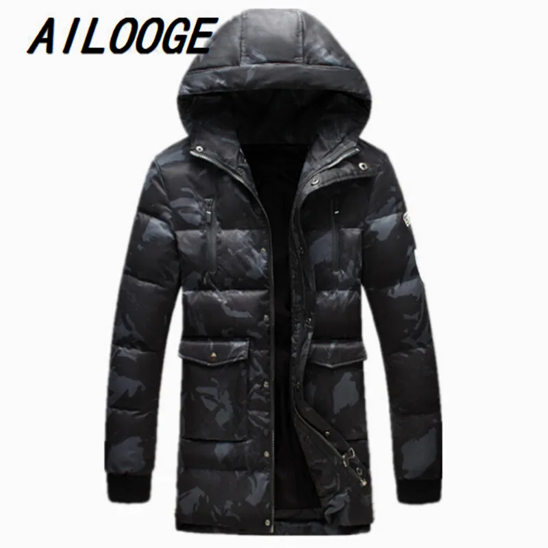 2016 новое зимнее теплое Черное пальто с 90% утиным пухом длинная Мужская куртка M L XL