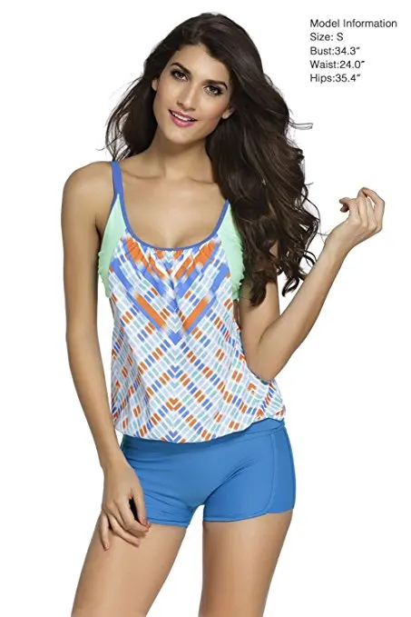 2017 S XXXL размера плюс Двойной Купальник Танкини с полосками и подкладкой женский