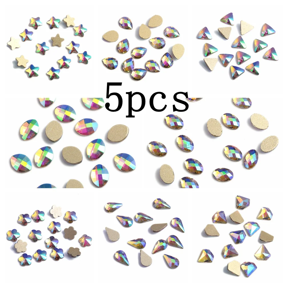 Стразы для ногтей 5 шт. зеленые радужные стеклянные стразы украшения наклейки с