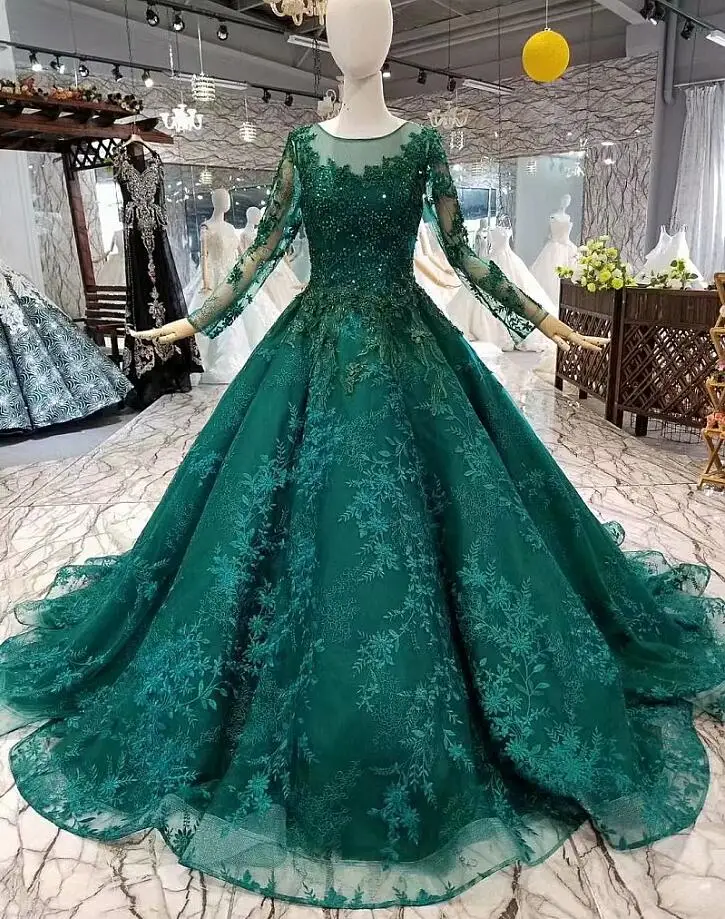 Dark Green JaneVini роскошное темно-зеленое женское вечернее платье для выпускного вечера с длинными рукавами арабское бальное платье с блестками кружевное длинное платье подружки невесты - Цвет: Dark Green