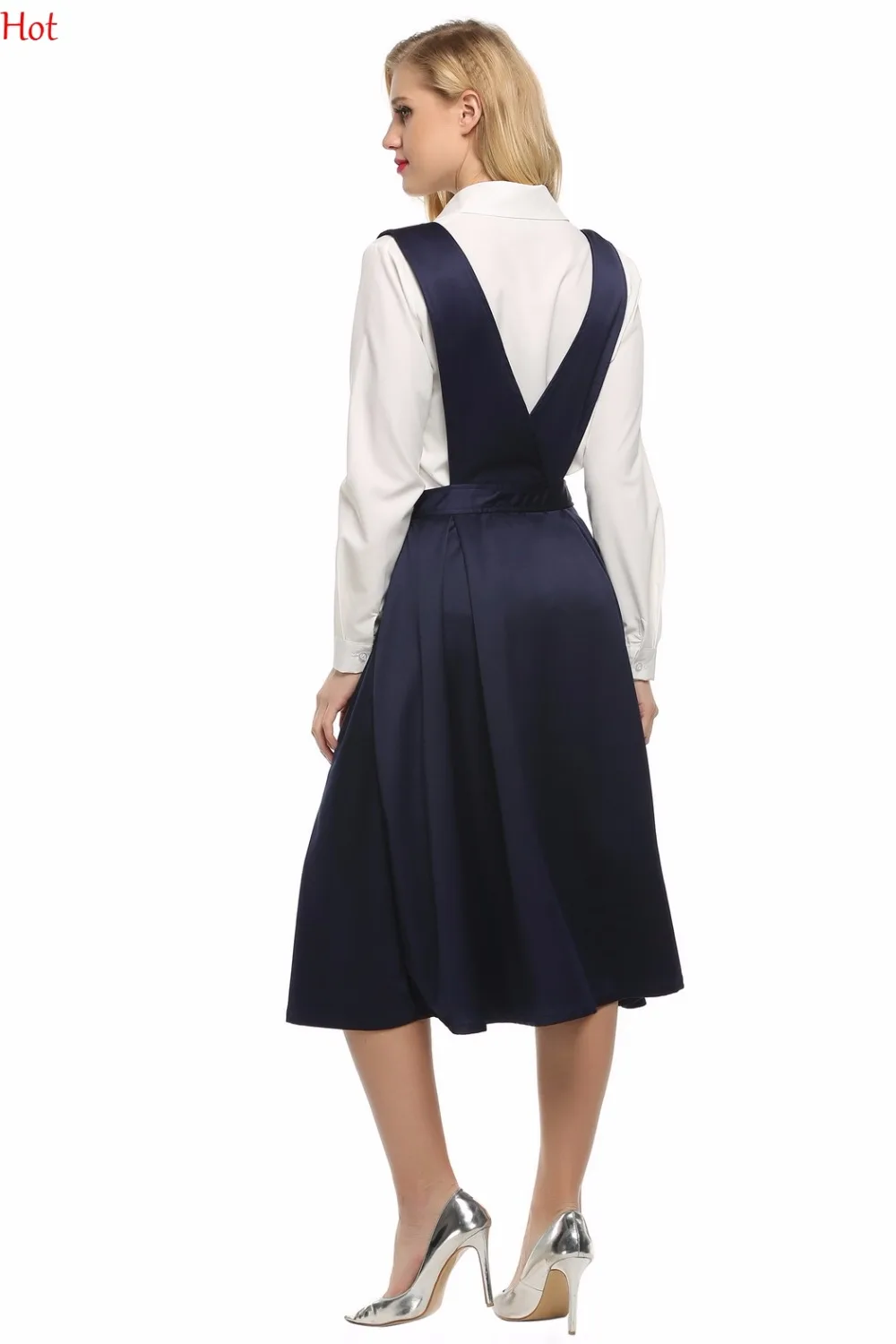 Модные подтяжки юбки Для женщин оборками плиссированные длинные по колено юбка