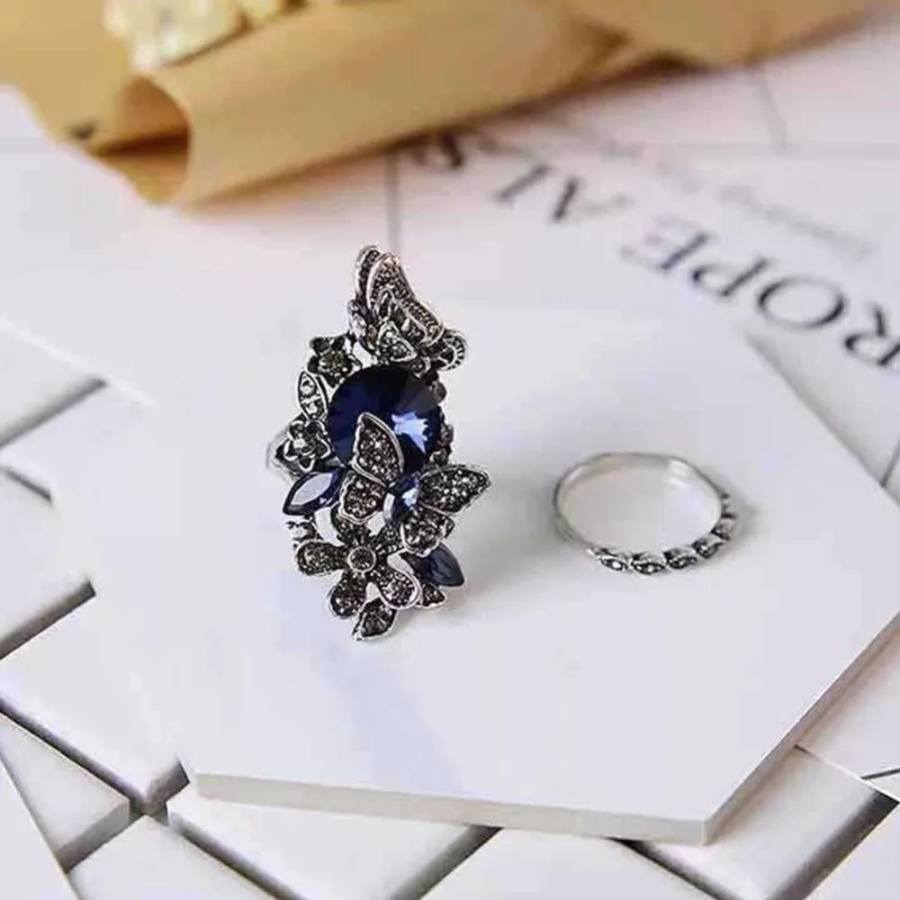 Мода 2 шт./компл. полый кристалл цветок Бабочка Большой кольцо простой Винтаж