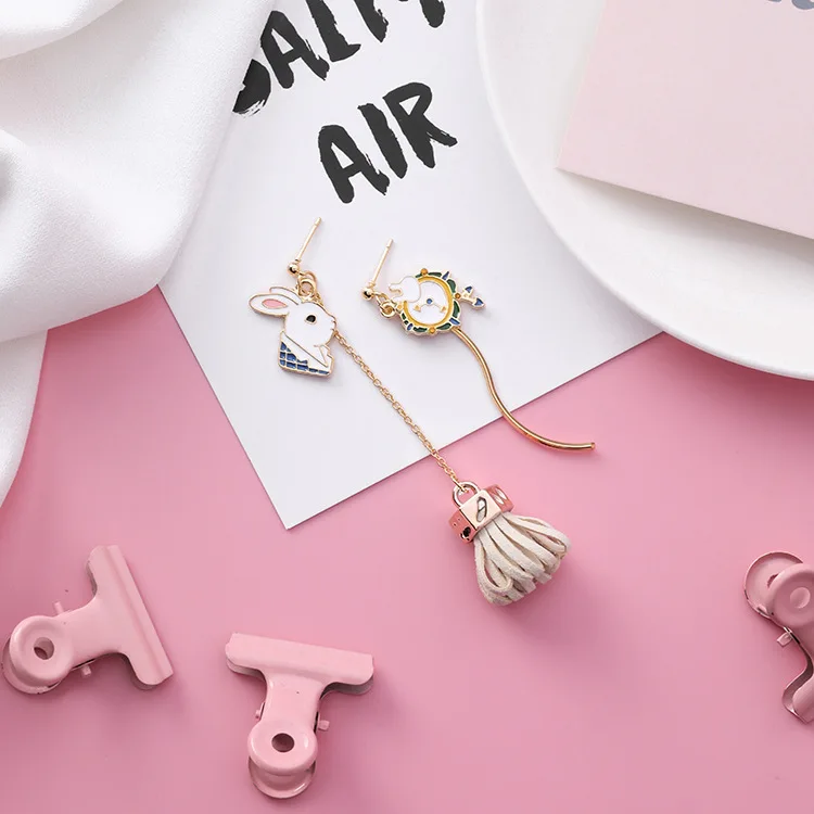 Новые модные тканевые часы с милым Кроликом асимметричные серьги волнами для