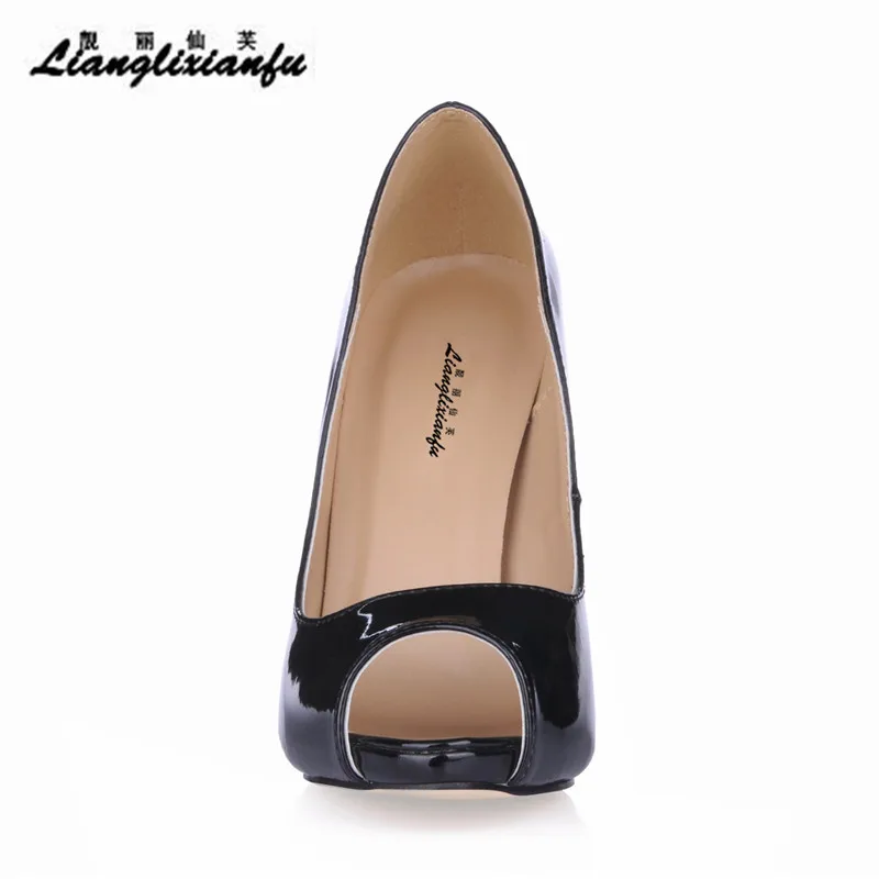 LLXF Hot sale female party stilettos 11cm thin high-heeled shoes Peep Toe Patent Leather pumps sapato feminino Plus:35-42 43 | Обувь