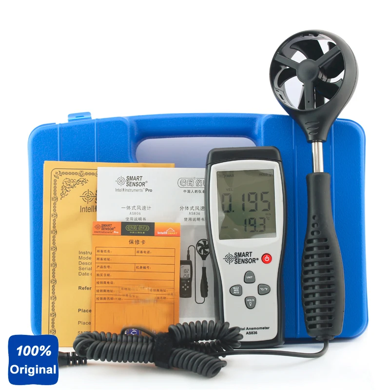 100% Оригинальный AS836 цифровой анемометр счетчик Анемометр Скорость Ветра