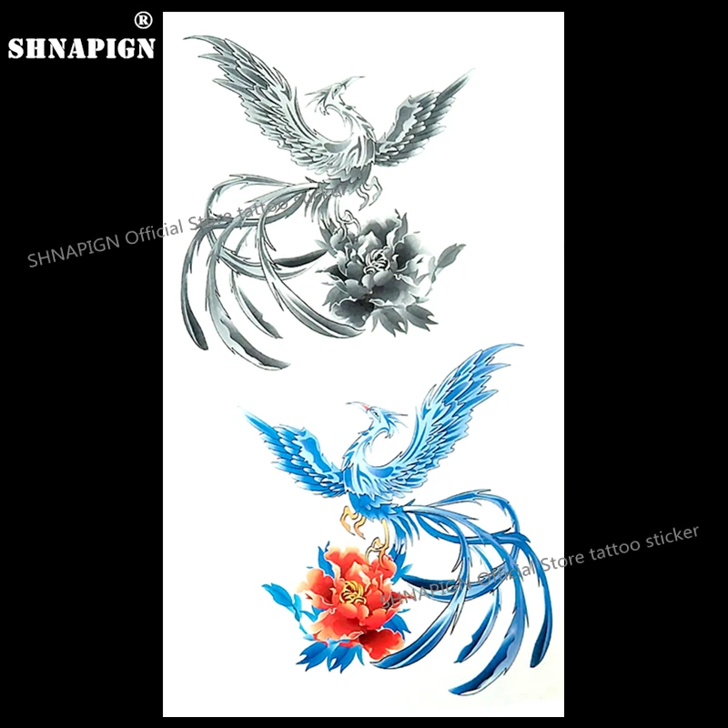 SHNAPIGN сине серая ледяная Феникс временная татуировка боди арт на руку флэш