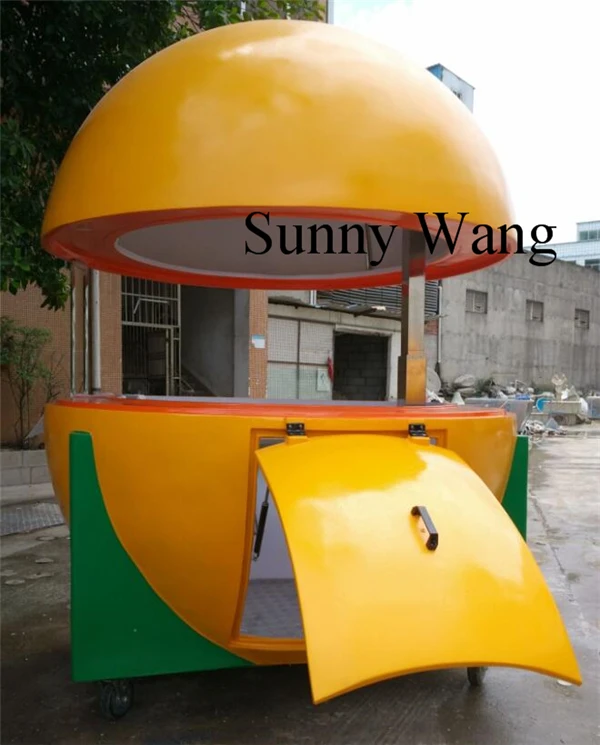 free shipping Orange, watermelon, lemon shapes optional street food cart street food kiosk fruit mobile food carts/trailer